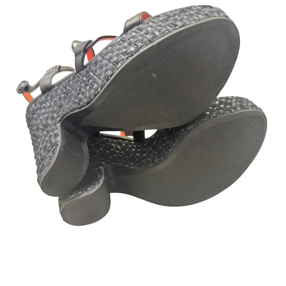 Via Spiga Cai‎ Black Leather Espadrille Wedge Platform Sandals Sz 8